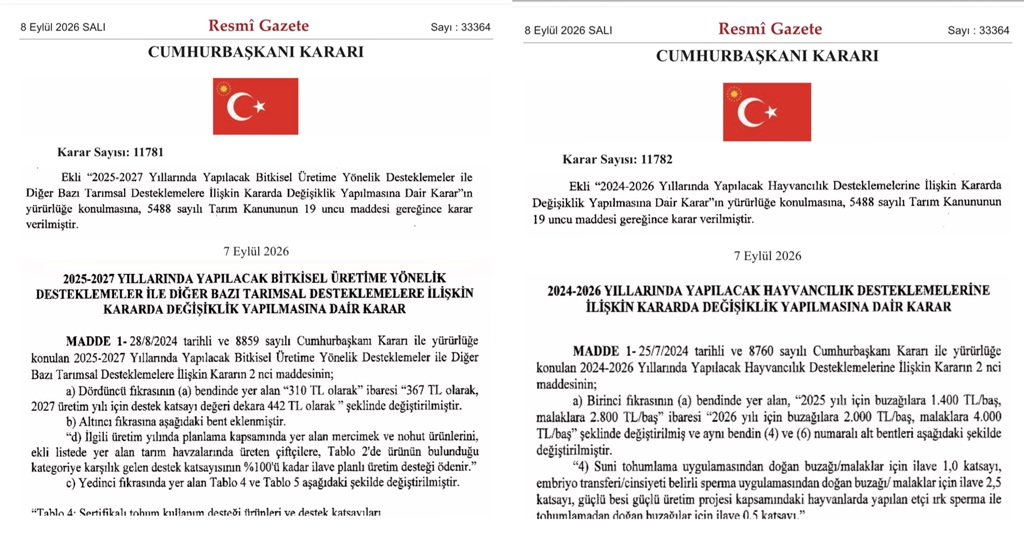Tarımsal destekler arttırıldı